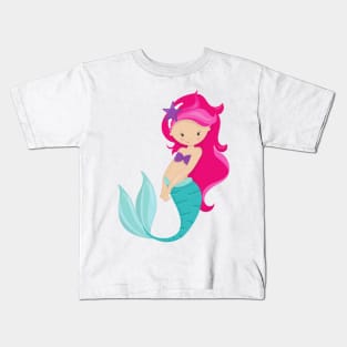 Cute Mermaid, Little Mermaid, Pink Hair, Star Kids T-Shirt